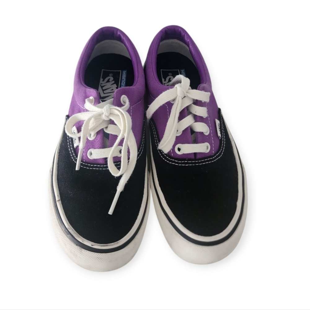 Black and Purple Low-Top Vans Sneakers